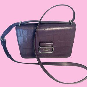 Coach Large Morgan Square Crossbody – Silver/Amethyst Croc Embossed Leather